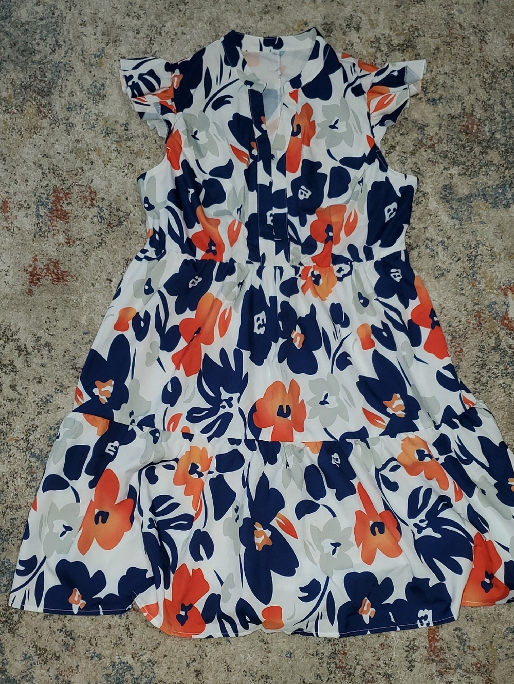 SHEIN White Midi Dress with Navy & Orange Floral Print